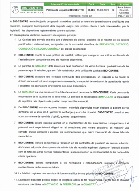 POL&Iacute;TICA DE LA QUALITAT